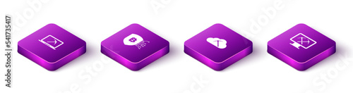 Set Isometric Mining with laptop and pickaxe, Shield bitcoin, Cryptocurrency cloud mining and monitor icon. Vector