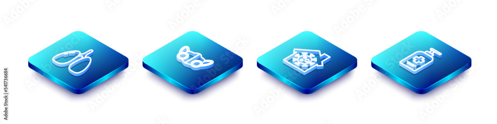 Set Isometric line Lungs, Medical protective mask, Stay home and Liquid antibacterial soap icon. Vector Set Isometric line Lungs, Medical protective mask, Stay home and Liquid antibacterial soap icon. Vector