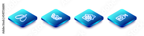 Set Isometric line Lungs, Medical protective mask, Stay home and Liquid antibacterial soap icon. Vector