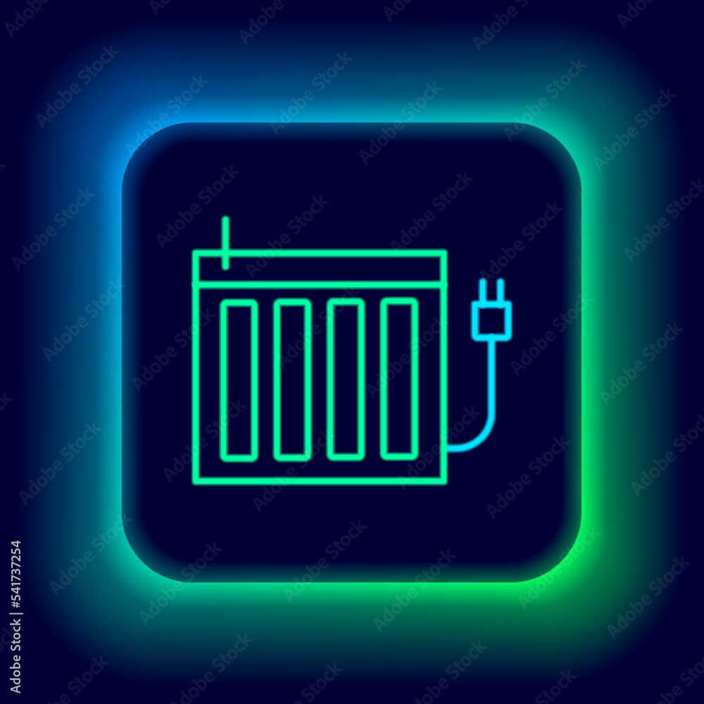Glowing neon line Heating radiator icon isolated on black background. Colorful outline concept. Vector Glowing neon line Heating radiator icon isolated on black background. Colorful outline concept. Vector