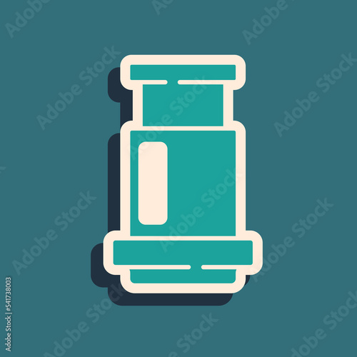 Green Aeropress coffee method icon isolated on green background. Device for brewing coffee. Long shadow style. Vector