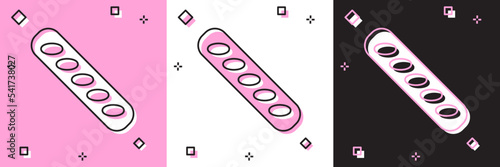 Set French baguette bread icon isolated on pink and white, black background. Vector