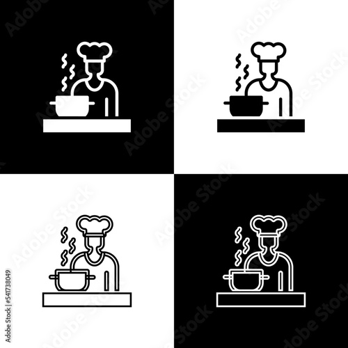 Set Spanish cook icon isolated on black and white background. Vector