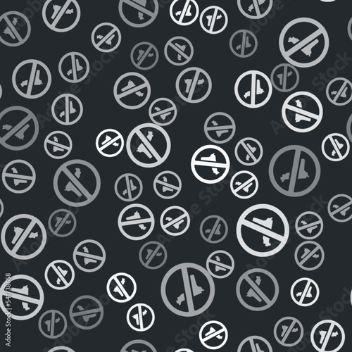Grey No war icon isolated seamless pattern on black background. The peace symbol. Vector