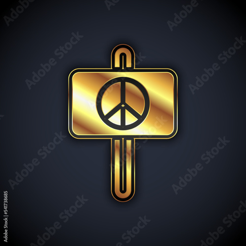 Gold Peace icon isolated on black background. Hippie symbol of peace. Vector