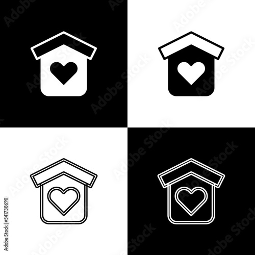 Set Shelter for homeless icon isolated on black and white background. Emergency housing, temporary residence for people, bums and beggars without home. Vector