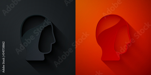 Paper cut Diving hood icon isolated on black and red background. Spearfishing hat winter swim hood. Diving underwater equipment. Paper art style. Vector