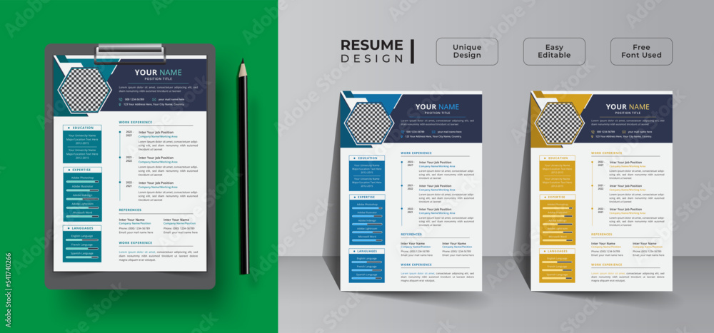 Creative and Modern resume template design with A4 letter layout ...