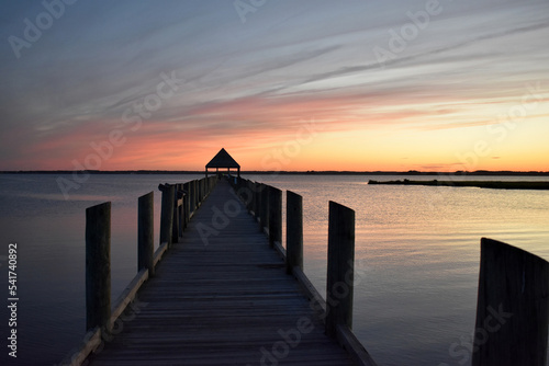evening sunset image on the bay from a pier in Ocean City MD.