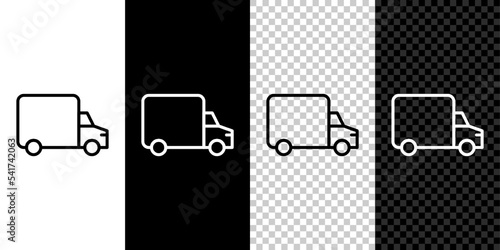Isometric Delivery cargo truck vehicle icon isolated on grey background. Blue square button. Vector