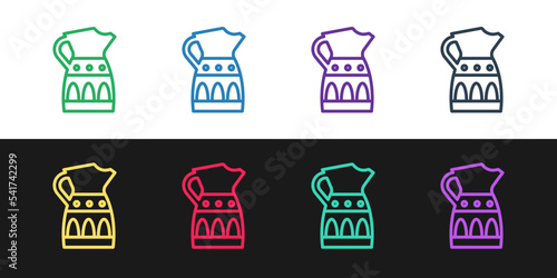 Set line Sangria pitcher icon isolated on black and white background. Traditional spanish drink. Vector