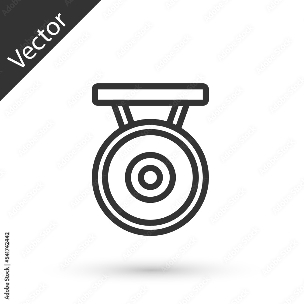 Grey line Gong musical percussion instrument circular metal disc icon isolated on white background. Vector Grey line Gong musical percussion instrument circular metal disc icon isolated on white background. Vector