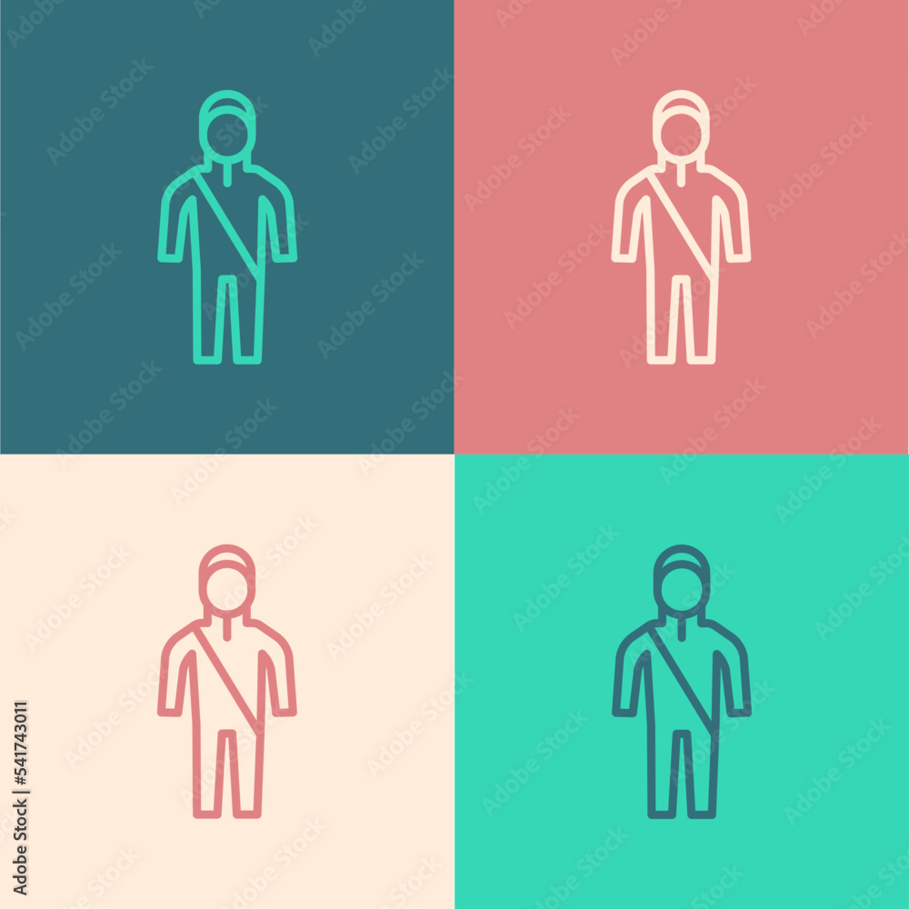 Pop art line Wetsuit for scuba diving icon isolated on color background. Diving underwater equipment. Vector Pop art line Wetsuit for scuba diving icon isolated on color background. Diving underwater equipment. Vector