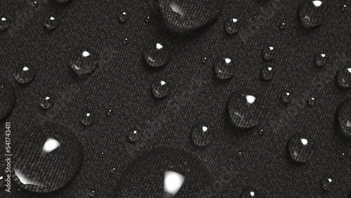 Drops of water on waterproof fabric. Full frame. Extremely Close