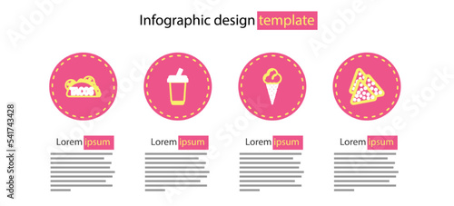 Set line Ice cream in waffle cone, Nachos, Glass with water and Taco tortilla icon. Vector