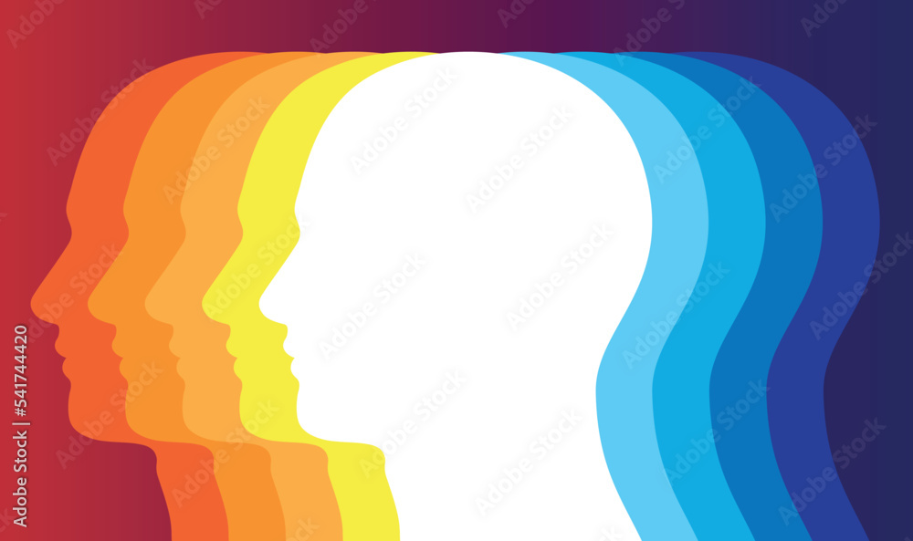 Head silhouette with warm and cold colors background, psychology and medicine concept, vector design, head profile Head silhouette with warm and cold colors background, psychology and medicine concept, vector design, head profile