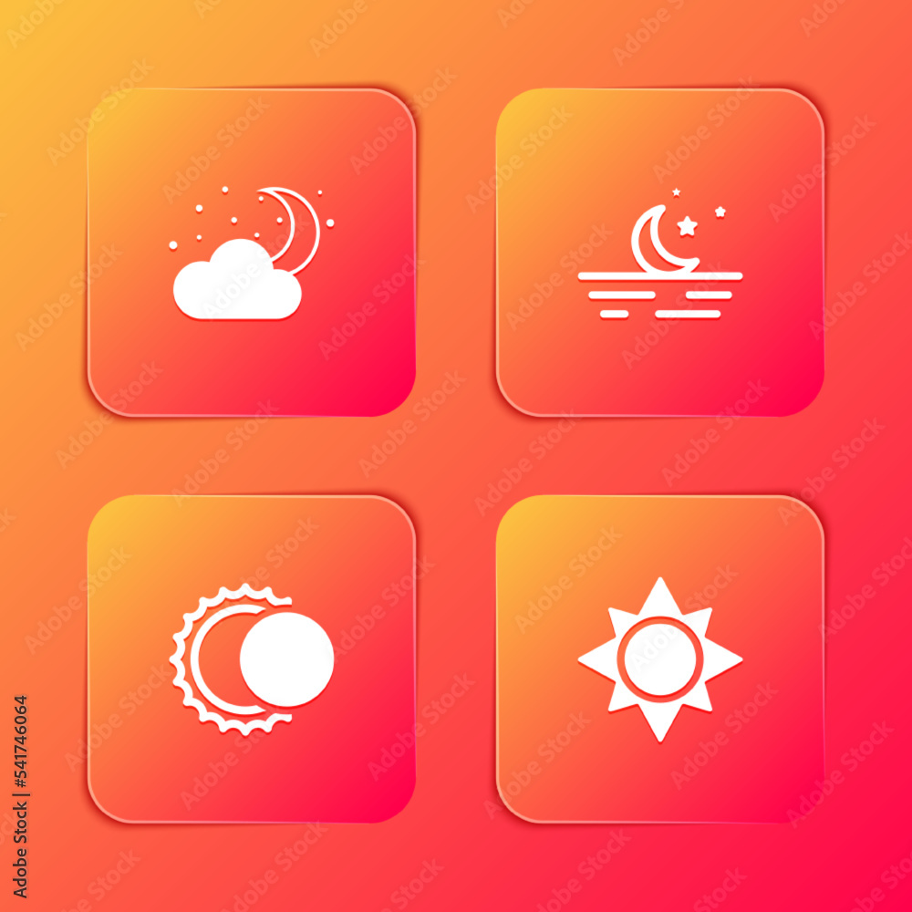 Set Cloud with moon and stars, Moon, Eclipse of the sun and Sun icon. Vector Set Cloud with moon and stars, Moon, Eclipse of the sun and Sun icon. Vector