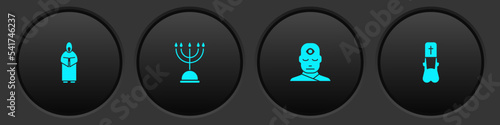 Set Monk, Hanukkah menorah, Man with third eye and Priest icon. Vector