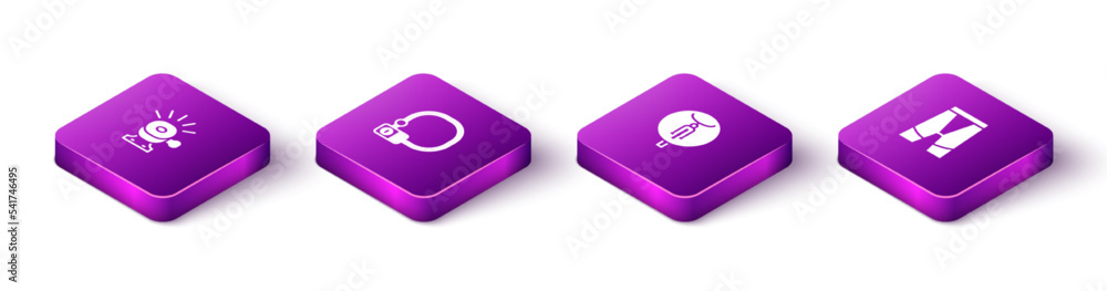 Set Isometric Bicycle bell, lock, and Cycling shorts icon. Vector Set Isometric Bicycle bell, lock, and Cycling shorts icon. Vector