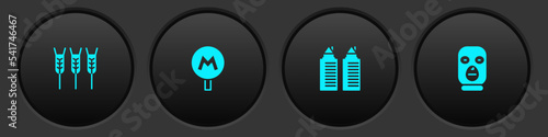 Set Wheat, Metro or Underground, Two towers in Dnipro and Thief mask icon. Vector