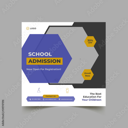 School admission social media post and banner design template