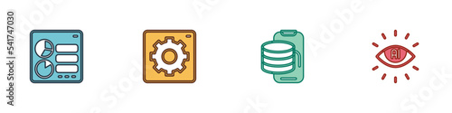 Set Computer api interface, Cloud technology data transfer and Artificial intelligence AI icon. Vector