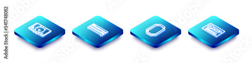 Set Isometric line Video game console, , Poker table and Create account screen icon. Vector