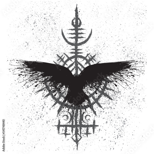 Scandinavian viking brush raven symbol
