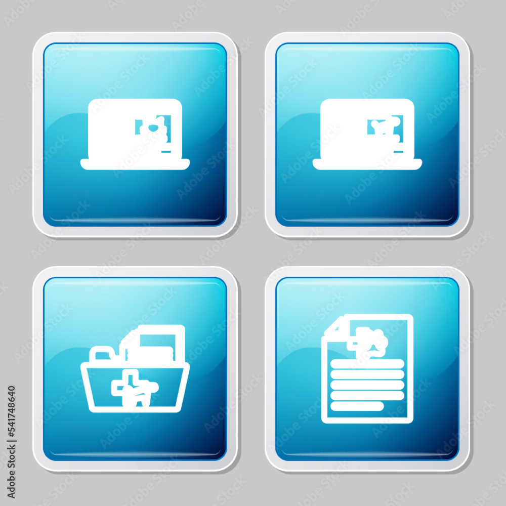 Set line Clinical record cat on laptop, dog, Medical veterinary folder and certificate for icon. Vector Set line Clinical record cat on laptop, dog, Medical veterinary folder and certificate for icon. Vector