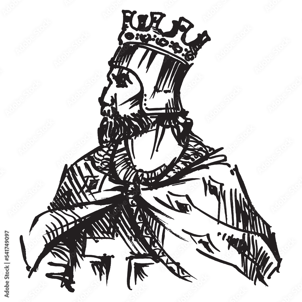 Fototapeta premium Portrait of an abstract king in a crown. Line drawing of a monarch. Power