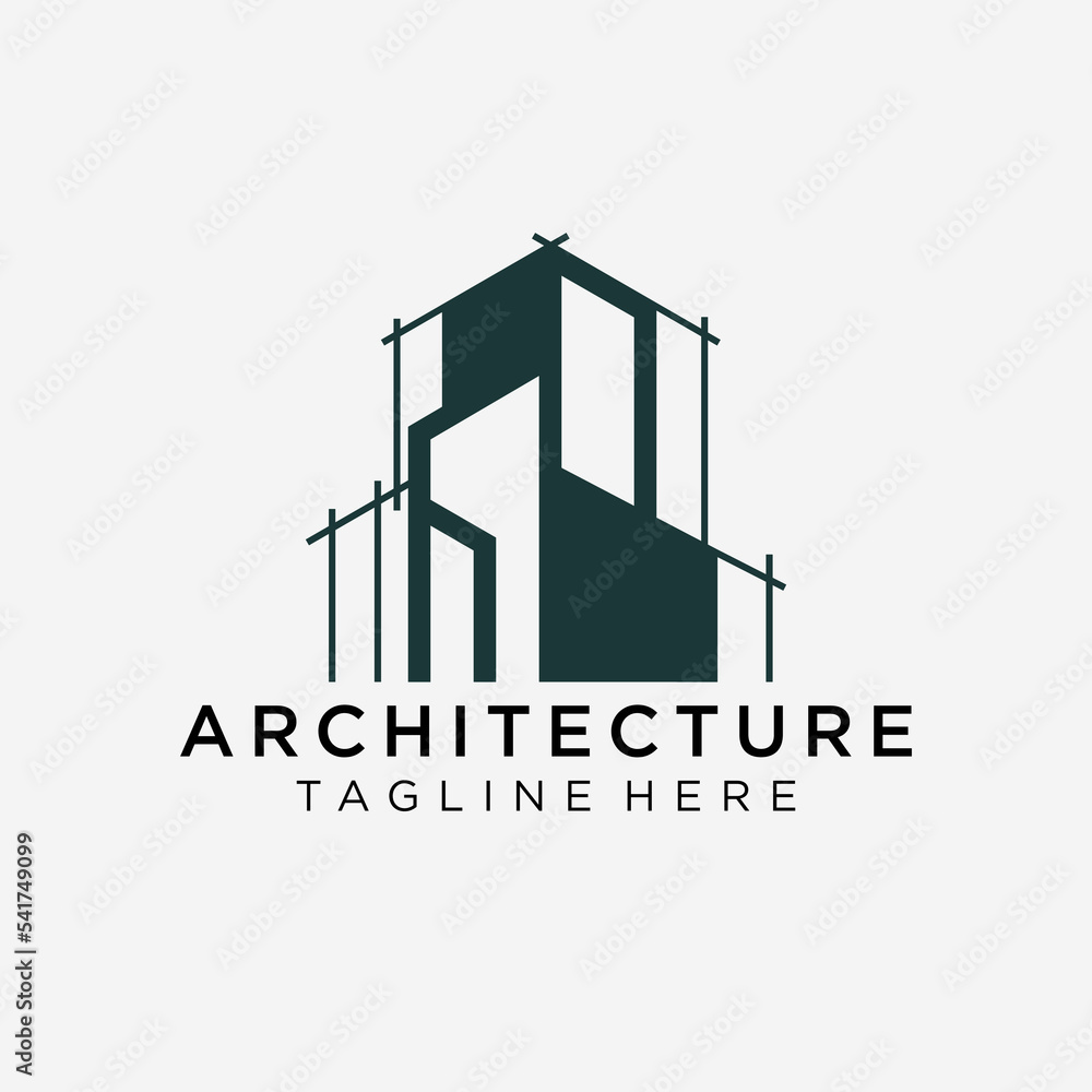 Construction logo in line art style, building, unique, Premium Vector