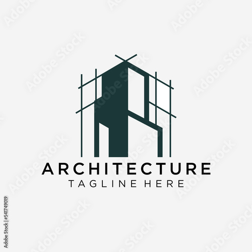 Construction logo in line art style, building, unique, Premium Vector