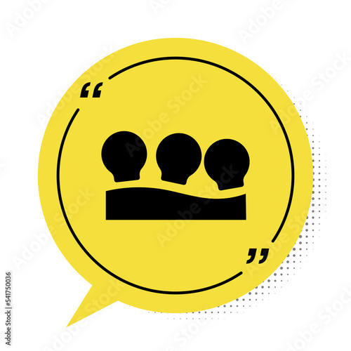 Black Vacuum cans icon isolated on white background. Massage jars for face and body. Medical anticellulite cups. Yellow speech bubble symbol. Vector