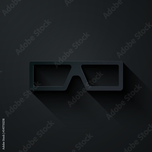 Paper cut 3D cinema glasses icon isolated on black background. Paper art style. Vector