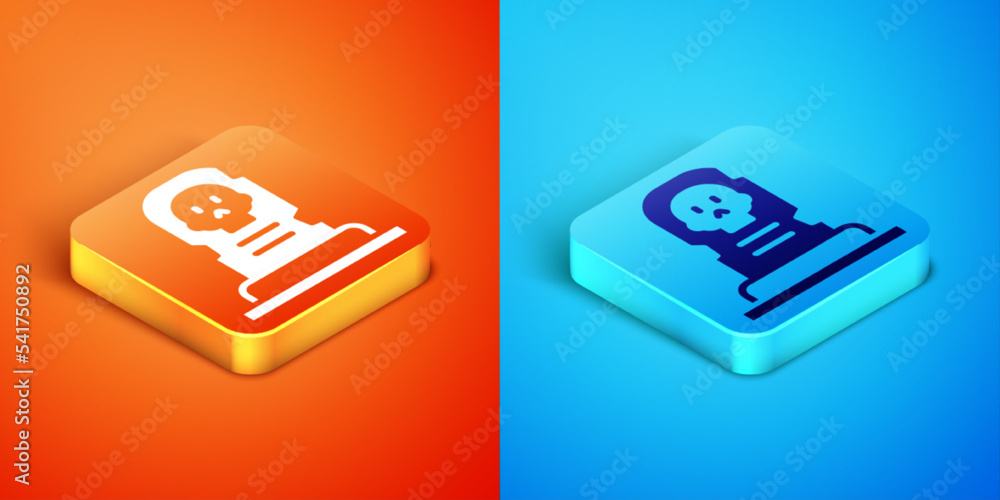 Isometric Grave with tombstone icon isolated on orange and blue background. Vector Isometric Grave with tombstone icon isolated on orange and blue background. Vector