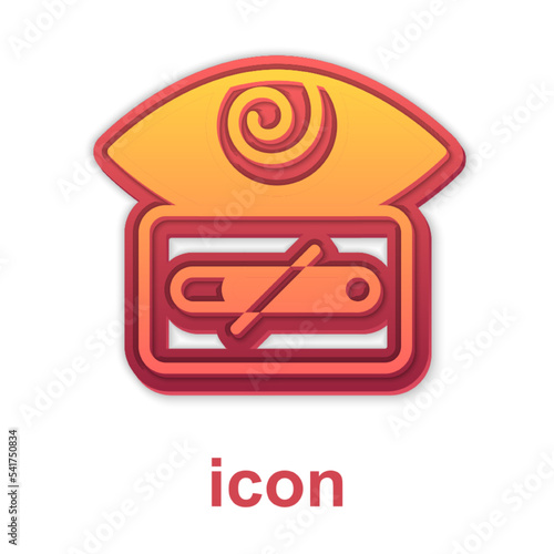 Gold Hypnosis icon isolated on white background. Human eye with spiral hypnotic iris. Vector