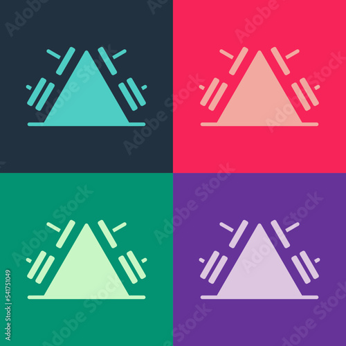 Pop art Metal rack with additional weights for barbell icon isolated on color background. Bodybuilding, fitness, sport, healthy lifestyle concept. Vector