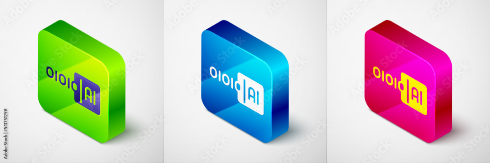 Isometric Binary code icon isolated on grey background. Square button. Vector Isometric Binary code icon isolated on grey background. Square button. Vector