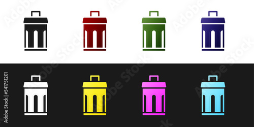 Set Trash can icon isolated on black and white background. Garbage bin sign. Recycle basket icon. Office trash icon. Vector