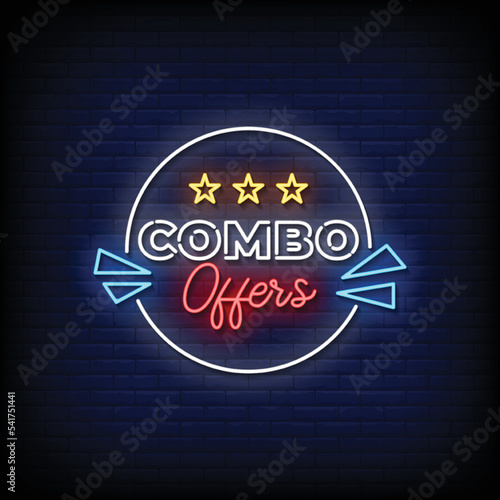 Neon Sign combo offers with brick wall background vector
