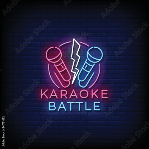 Neon Sign karaoke battle with brick wall background vector