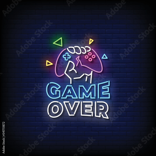 Neon Sign game over with brick wall background vector