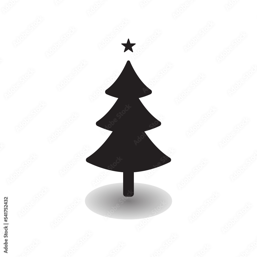 Christmas tree black icon, flat design style. Christmas tree vector silhouette. Vector illustration isolated on white background Christmas tree black icon, flat design style. Christmas tree vector silhouette. Vector illustration isolated on white background