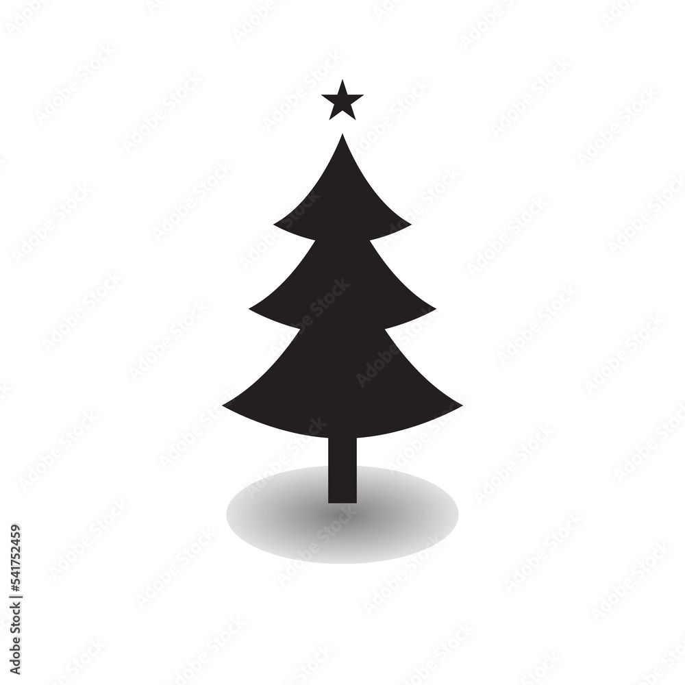 Fototapeta premium Christmas tree icon and star, vector flat object. Vector illustration isolated on white background