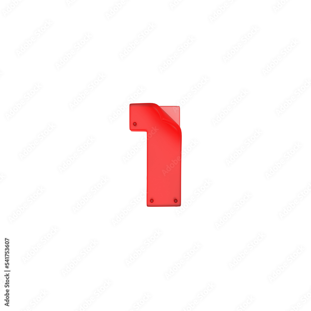 Stylized icon with the number one. Glass layer on digit with wrapped corner Stylized icon with the number one. Glass layer on digit with wrapped corner