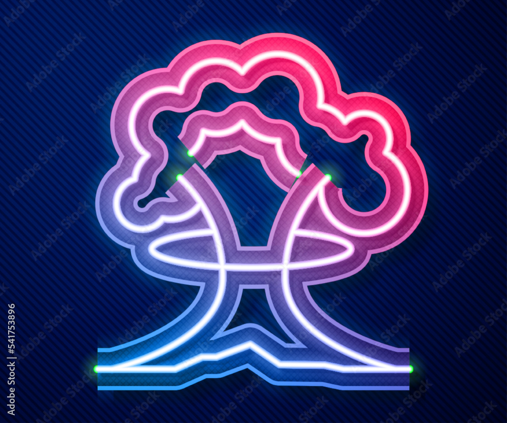 Glowing neon line Nuclear explosion icon isolated on blue background. Atomic bomb. Symbol of nuclear war, end of world. Vector Glowing neon line Nuclear explosion icon isolated on blue background. Atomic bomb. Symbol of nuclear war, end of world. Vector