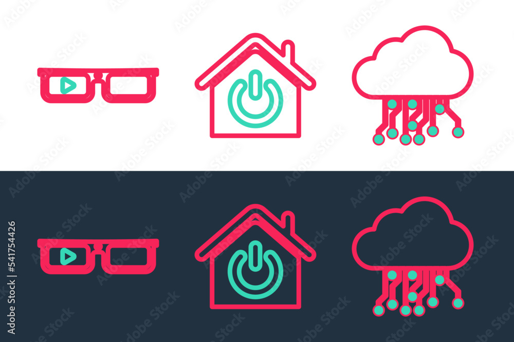 Set line Internet of things, Smart glasses and home icon. Vector Set line Internet of things, Smart glasses and home icon. Vector