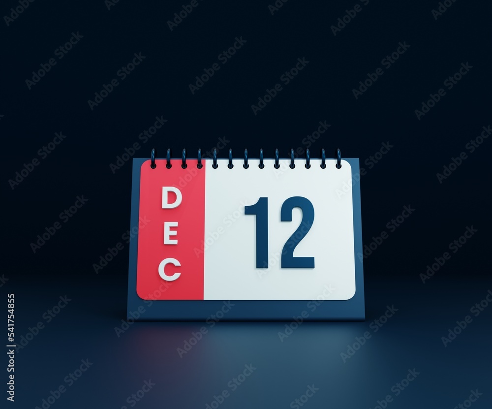 Fototapeta premium December Realistic Desk Calendar Icon 3D Illustration Date December 12