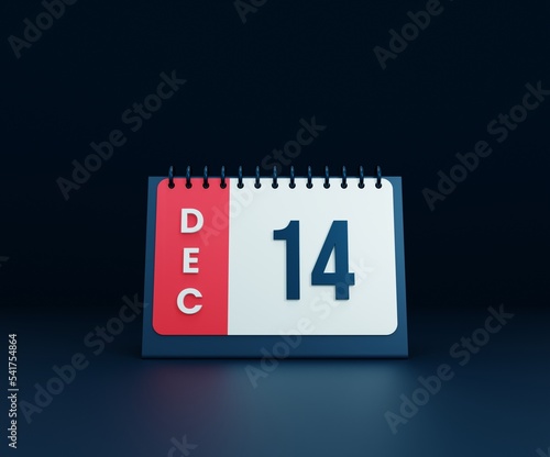 December Realistic Desk Calendar Icon 3D Illustration Date December 14