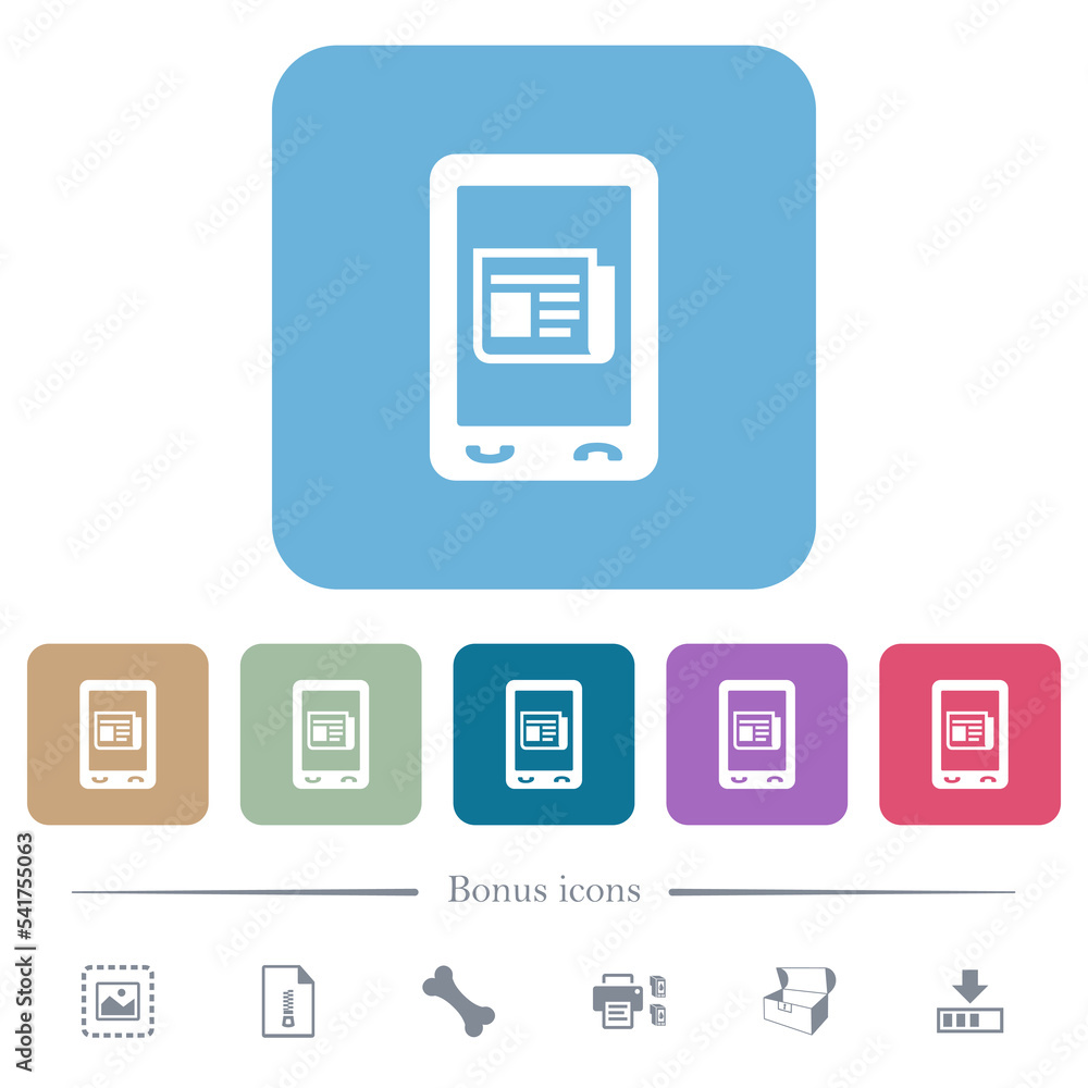 Mobile news flat icons on color rounded square backgrounds Mobile news flat icons on color rounded square backgrounds